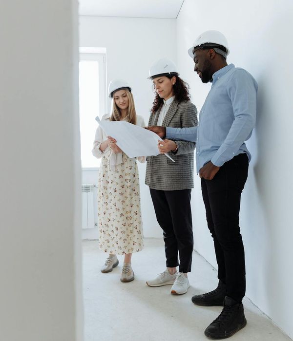 Construction management team profile in glossy magazine layout